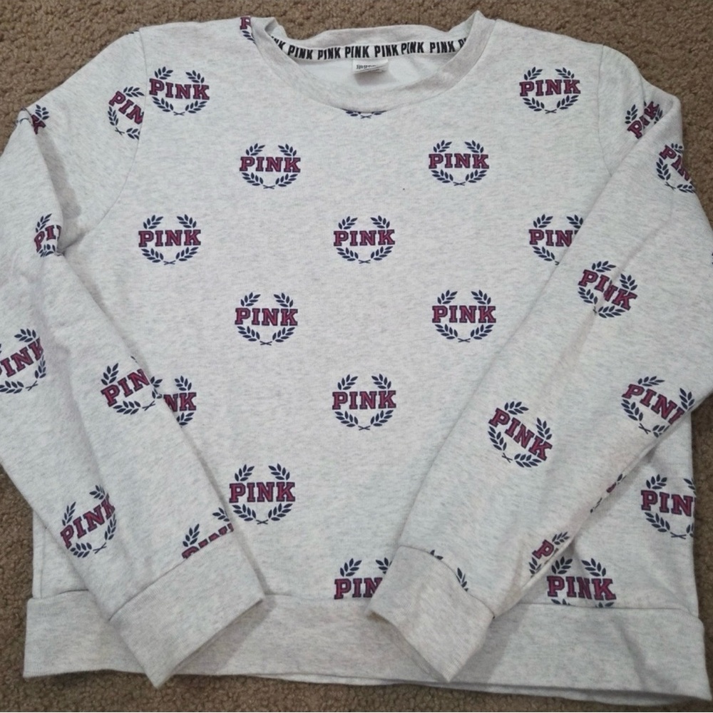 PINK Victoria's Secret Gray Sweatshirt with Purple Logo